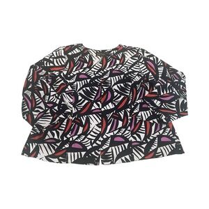 Bob Mackie Wearable Art Womens Abstract Geometric Zip Front Jacket Black Red M